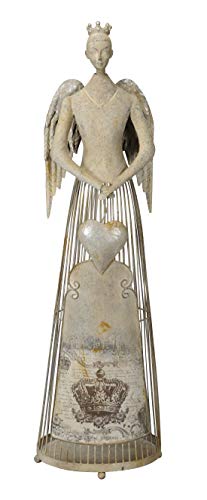 großer nostalgischer dekorativer ausgefallener Deko Engel als Windlicht mit Herz oder Sternstab Shabby grau antike Optik (Metall ganz groß mit Herz) von ETC