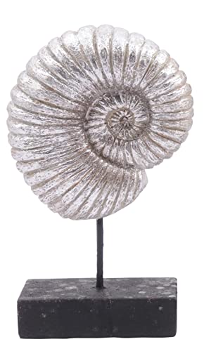 individuelles Deko-Objekt Ammonit Muschel Schnecke silberfarbig auf schwarzem Holzfuß von ETC