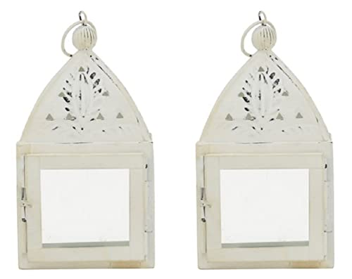 kleine dekorative Garten-Laternen Tisch-Laternen Landhaus-Optik in verschiedenen Formen je im 2-er oder 4-er Set(2 x weiß rechteckig) von ETC