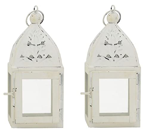 kleine dekorative Garten-Laternen Tisch-Laternen Landhaus-Optik in verschiedenen Formen je im 2-er oder 4-er Set (2 x weiß quadratisch) von ETC