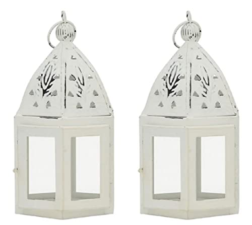 kleine dekorative Garten-Laternen Tisch-Laternen Landhaus-Optik in verschiedenen Formen je im 2-er oder 4-er Set (2 x weiß sechseckig) von ETC
