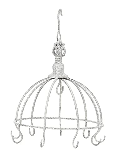 ETC kleine dekorative Kräuterkrone mit 9 Haken im shabby Landhausstil hellgrau-weiß dm= 22 cm von ETC