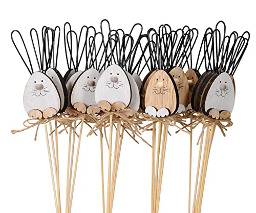 lustiger Kleiner Oster-Stecker Garten-Stecker Pick Blumen-Stecker Osterhase Langohr mit lustigem Gesicht in weiß und Hellbraun Sortiert (6) von ETC