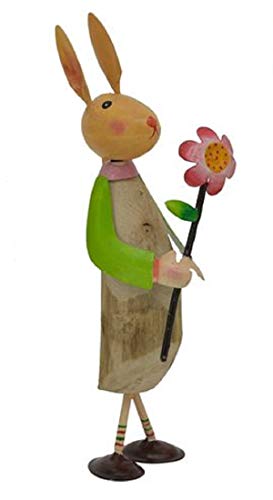 putziger bunter Osterhase mit Ei Möhre Blume Holz mit Metall von Hand bemalt Preis für 1 Stück (hellgrün mit Blume) von ETC
