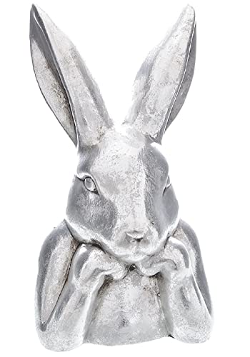 putziger origineller Osterhase als Büste Keramik matt-glänzend Silber mit Shabby antikfinish von ETC