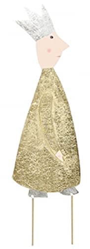 ETC stimmungsvoller Gartenstecker Blumenstecker Dekofigur König als Flache Silhouette aus Metall beidseitig Gold oder Silber mit Krone in verschiedenen Größen (Gold breit klein) von ETC