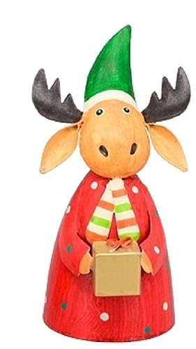 winterlicher weihnachtlicher Zaunhocker Elch mit Schal Metall bemalt Verschiedene Motive zur Auswahl (rot mit Geschenk) von ETC