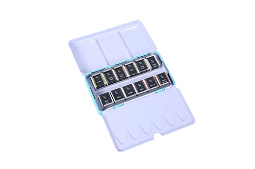 ETCHR Perlglanz-Aquarellfarben-Set mit 12 Stück – Aquarellfarben in Reisegröße,Goldfarben-Set – 12 metallische Aquarellfarben – 12 Farben Metallic Aquarellfarben-Set mit Schaupapier von ETCHR