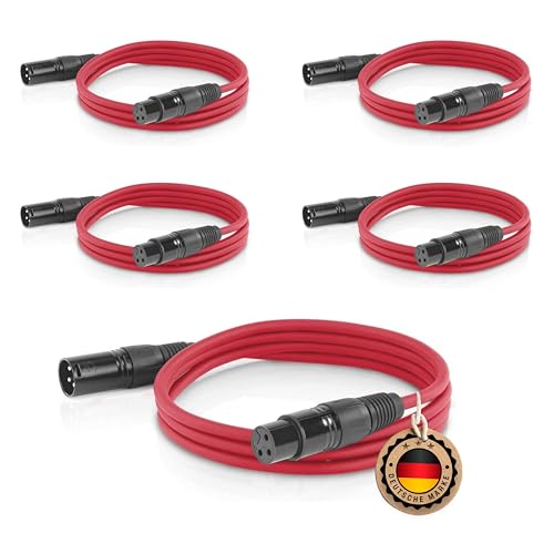 ETEC Professional 5x XLR Audio Kabel 1,5m Mikrofonkabel rot Stecker Buchse Lichttechnik Datenübertragung Musik Sound von ETEC