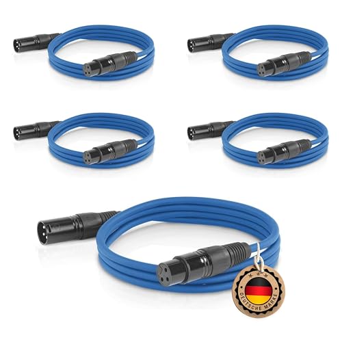 ETEC Professional 5x XLR Audio Kabel 10m Mikrofonkabel DMX OFC-Kupfer symmetrisch blau Stecker Buchse Lichttechnik Datenübertragung Musik Sound von ETEC
