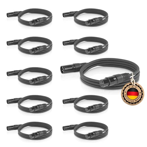 ETEC Professional 10x XLR Audio Kabel 3m Mikrofonkabel DMX OFC-Kupfer symmetrisch schwarz Stecker Buchse Lichttechnik Datenübertragung Musik Sound von ETEC