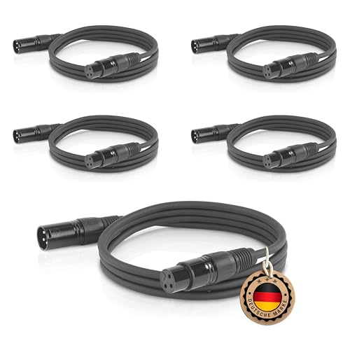ETEC Professional 5x XLR Audio Kabel 5m Mikrofonkabel DMX OFC-Kupfer symmetrisch schwarz Stecker Buchse Lichttechnik Datenübertragung Musik Sound von ETEC