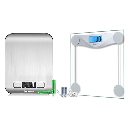 Etekcity Küchenwaage Edelstahl 5kg, LCD-Display mit Beleuchtung, hohe Präzision auf bis zu 1g + Etekcity Personenwaage 180kg Glas, Genauigkeit von 0,1 kg, LCD-Display Etekcity Küchenwaage Edelstahl 5kg, LCD-Display mit Beleuchtung, hohe Präzision auf bis zu 1g + Etekcity Personenwaage 180kg Glas, Genauigkeit von 0,1 kg, LCD-Display von Etekcity