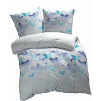 Etérea - Mako Satin Bettwäsche Lilu Schmetterlinge Blau 155x220 cm + 80x80 cm - Blau von ETÉREA