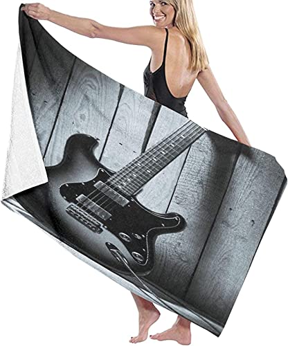 ETERIO 3D Gitarre Strandtuch Groß 100x200, Schwarz Badetuch Mikrofaser Handtücher, Strandhandtuch SchnellTrocknend Badehandtuch, Saunatuch, Handtuch, Damen, Herren, Strandtücher, Badetücher von ETERIO