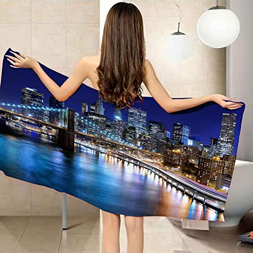 ETERIO 3D New York Strandtuch Groß 150x200, Moderne Stadt Badetuch Mikrofaser Handtücher, Strandhandtuch SchnellTrocknend Badehandtuch, Saunatuch, Handtuch, Damen, Herren, Strandtücher, Badetücher von ETERIO