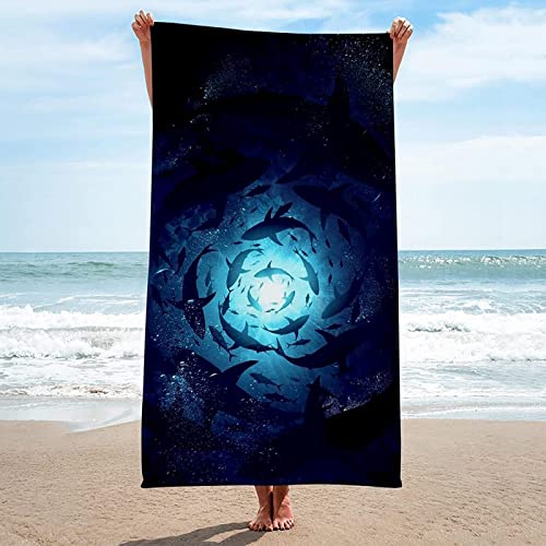 ETERIO 3D Ozean Strandtuch Groß 100x200, Hai Badetuch Mikrofaser Handtücher, Strandhandtuch SchnellTrocknend Badehandtuch, Saunatuch, Handtuch, Damen, Herren, Strandtücher, Badetücher von ETERIO