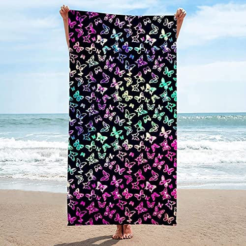 ETERIO 3D Regenbogen Strandtuch Groß 70x150, Schmetterling Badetuch Mikrofaser Handtücher, Strandhandtuch SchnellTrocknend Badehandtuch, Saunatuch, Handtuch, Damen, Herren, Strandtücher, Badetücher von ETERIO