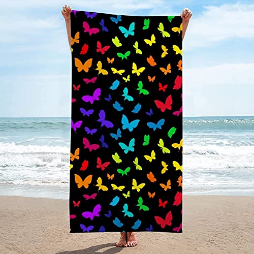 ETERIO 3D Regenbogen Strandtuch Groß 90x180, Schmetterling Badetuch Mikrofaser Handtücher, Strandhandtuch SchnellTrocknend Badehandtuch, Saunatuch, Handtuch, Damen, Herren, Strandtücher, Badetücher von ETERIO