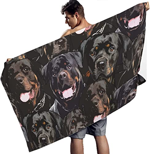 ETERIO 3D Rottweiler Strandtuch Groß 70x140, Tier Badetuch Mikrofaser Handtücher, Strandhandtuch SchnellTrocknend Sandfreies Badehandtuch, Saunatuch, Handtuch, Damen, Herren, Strandtücher, Badetücher von ETERIO