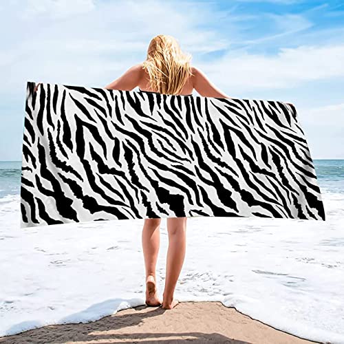 ETERIO 3D Schwarz Strandtuch Groß 70x150, Zebradruck Badetuch Mikrofaser Handtücher, Strandhandtuch SchnellTrocknend Badehandtuch, Saunatuch, Handtuch, Damen, Herren, Strandtücher, Badetücher von ETERIO