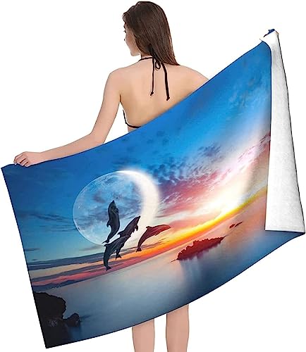 ETERIO 3D Tropisch Strandtuch Groß 200x200, Delfin Badetuch Mikrofaser Handtücher, Strandhandtuch SchnellTrocknend Badehandtuch, Saunatuch, Handtuch, Damen, Herren, Strandtücher, Badetücher von ETERIO