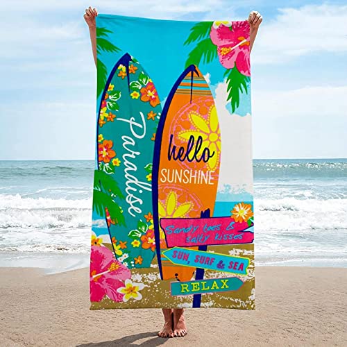 ETERIO 3D Tropisch Strandtuch Groß 90x180, Surfbrett Badetuch Mikrofaser Handtücher, Strandhandtuch SchnellTrocknend Badehandtuch, Saunatuch, Handtuch, Damen, Herren, Strandtücher, Badetücher von ETERIO