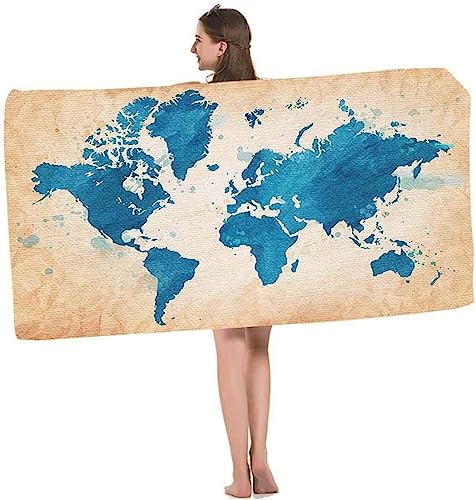 ETERIO 3D Weltkarte Strandtuch Groß 90x180, Blau Badetuch Mikrofaser Handtücher, Strandhandtuch SchnellTrocknend Badehandtuch, Saunatuch, Handtuch, Damen, Herren, Strandtücher, Badetücher von ETERIO