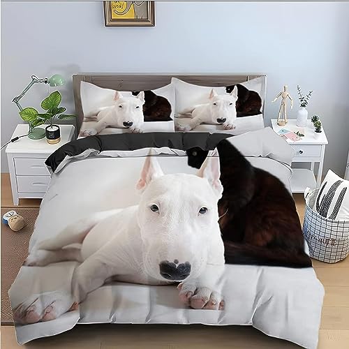 ETERIO Bettwäsche 135x200 3D Weiss Bullterrier Bettwäsche Set Weich Bequem Mikrofaser Bettbezug mit 2 Kissenbezug 80x80 cm 3 Teiliger Bettbezüge Set für Kinder Jungen Mädchen von ETERIO