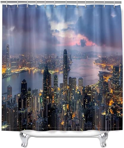 ETERIO Duschvorhang 120x200 New York City, 3D New York City Shower Curtains Textil Anti Schimmel Wasserdicht Duschvorhänge Badewanne Stoff Polyester Waschbar Vorhang mit 8 Haken von ETERIO