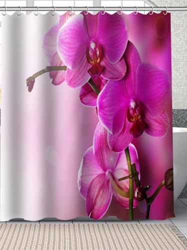 ETERIO Duschvorhang 120x200 Orchidee, 3D Orchidee Shower Curtains Textil Anti Schimmel Wasserdicht Duschvorhänge Badewanne Stoff Polyester Waschbar Vorhang mit 8 Haken von ETERIO