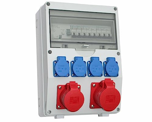 Wandverteiler Baustromverteiler 1x32A CEE / 1x16A CEE / 4x230V mit FI und Leitungsschutzschaltern EL8 von ETF