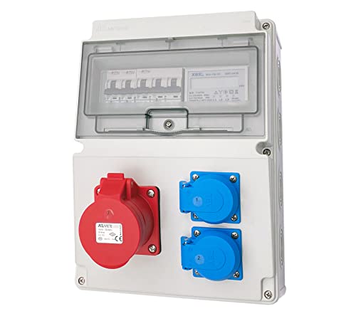 Wandverteiler CEE 1x16A und 2x230V Baustromverteiler Komplett mit Leitungsschutzschalter und Zähler (Modell 4) von ETF