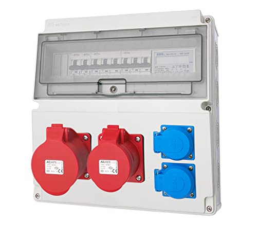 Wandverteiler CEE 1x32A, 1x16A und 2x230V Baustromverteiler Komplett mit Leitungsschutzschalter und Zähler (Modell 18) von ETF