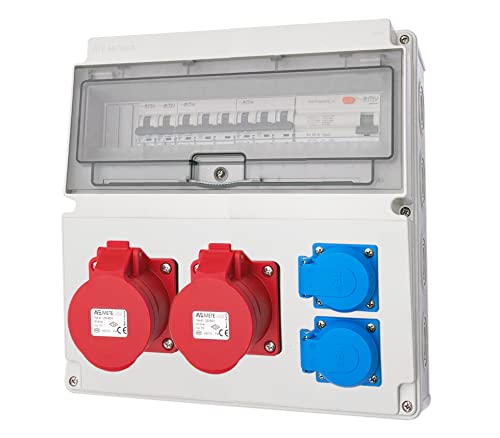 Wandverteiler CEE 2x16A und 2x230V Baustromverteiler Komplett mit Leitungsschutzschalter und FI (Modell 12) von ETF
