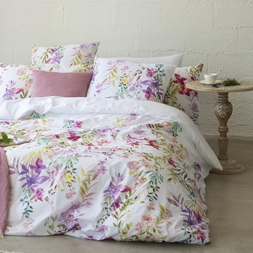 Ethere Floralink Bettbezug, 180 cm, Bettbezug 260 x 240, 100% Baumwolle, Fadenzahl 200, extra weich, mit verdeckten Knöpfen. von ETHERE MAISON