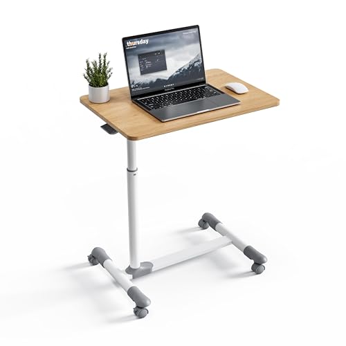 ETHU Betttisch auf Verriegelbaren Rollen Ergonomischer Mobiler Pflegetisch Höhenverstellbarer Laptoptisch für Kranken, Büro, Zuhause (Helle Holz) von ETHU