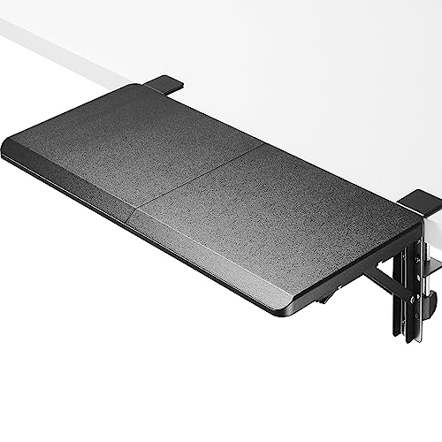ETHU Ergonomische Schreibtischerweiterung, 60X29cm Großformatige Faltbare Tastaturablage mit C-Klemmhalterung, Untertisch-Montage Armlehnenregal, Computertischverlängerung für Schreibtisch (Schwarz) von ETHU