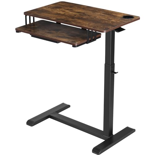 ETHU Mobiler Beistelltisch, Stehpult Höhenverstellbarer Schreibtisch，Betttisch mit Rollen, medizinischer Tisch mit Schublade, Arbeitsplatztisch, rollbarer Laptoptisch (Walnuss) von ETHU