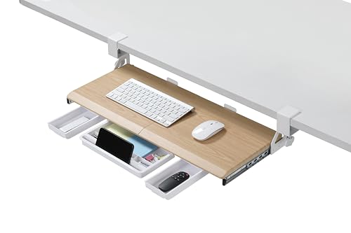 ETHU Tastaturauszug Unter dem Schreibtisch, 68×30 cm Tastaturablage mit Stabiler C-Klemm-Montage, Tastaturschublade mit Ausziehbarer Mausablage, Schreibtisch Tastaturständer für Büro (Oak) von ETHU