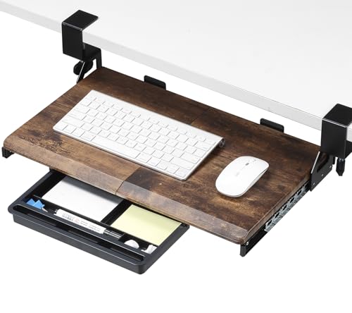 ETHU Tastaturablage unter dem Schreibtisch, 50 x 30 cm, kleine Tastaturschublade mit C-Klemmhalterung, einfach zu installieren, Computer-Tastaturständer, ausziehbar, ergonomische Tastaturablage für von ETHU