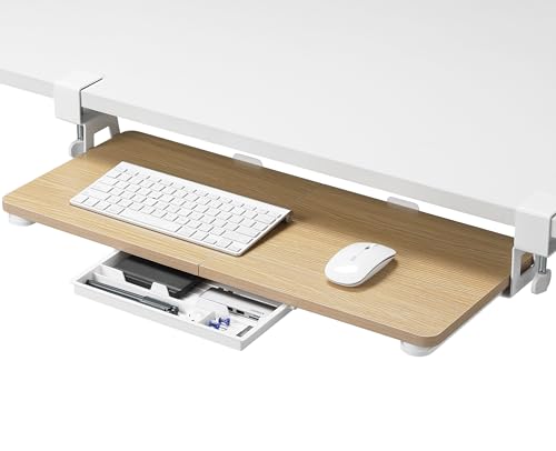 ETHU Tastaturablage unter dem Schreibtisch, 68 x 30 cm, große Tastaturablage mit C-Klemmhalterung, Computer-Tastaturständer, ergonomische Tastaturablage für Zuhause und Büro von ETHU
