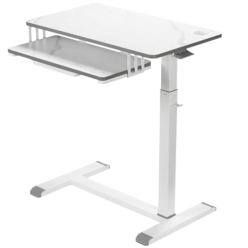 ETHU end Table Höhenverstellbarer Schreibtisch, Stehpult mit Tastaturablage und Verdeckten Rollen, 77x40cm Mobiler Computertisch für Homeoffice, Beistelltisch mit Haken, Laptoptisch Marmor Weiß von ETHU