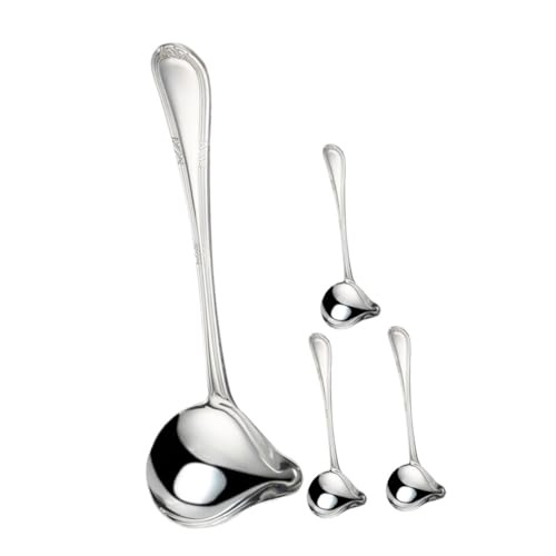ETHZZLE 4 Stück Teiliges Saucenlöffel Set mit Entenmaul Ausguss Kleine Schöpflöffel für Soße und Bratensaft Langer Griff für Sicheres Servieren Präzise Portionierung Spülmaschinengeeignet von ETHZZLE
