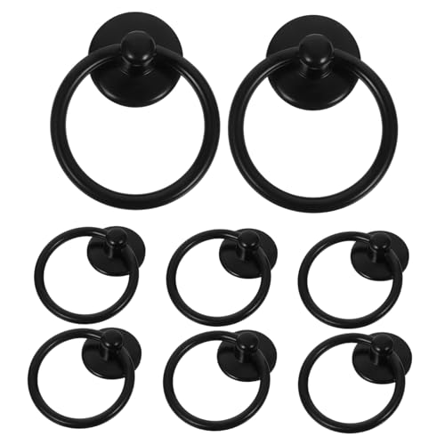 ETHZZLE 8 Stück Teiliges Runde Metall Ringgriffe Schwarze Schubladengriffe mit Glatter Oberfläche Elegante Möbelknöpfe für Schränke Kommoden Einfache Montage Langlebiges von ETHZZLE