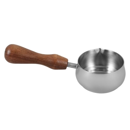 ETHZZLE Edelstahl Milchkännchen mit Holzgriff Kleiner und Kaffeesirup Behälter Praktisches Sauce Milchmaßgefäß für Zuhause und Büro von ETHZZLE