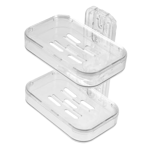 ETHZZLE Doppelschichtige Seifenschale Für Wandmontage Bohrfreie Transparente Seifenablage Mit Wasserablauf Für Badezimmer Und Küche Sorgt Für Trockene Seifen Aufgeräumtes Waschbecken von ETHZZLE