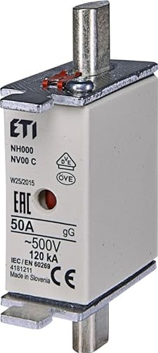 ETI NH Sicherungseinsatz NH000 gG 500V Frontanzeige Kombimelder - 3 Stück (NH000-50A) von ETI