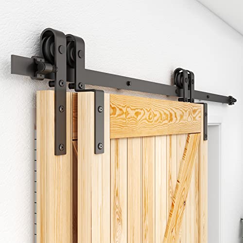 ETIASQSA 228CM/7.5FT Bypass Schiebetürbeschlag Set Schiebetürsystem Gleitschiene Holzschiebetür Schwarz von ETIASQSA