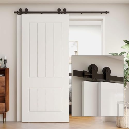 ETIASQSA 229CM/7.5FT Bypass Schiebetürbeschlag Set Schiebetürsystem Gleitschiene Holzschiebetür T Shape Schwarz von ETIASQSA